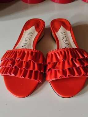 Red Ruffle Slide Sandals for Women